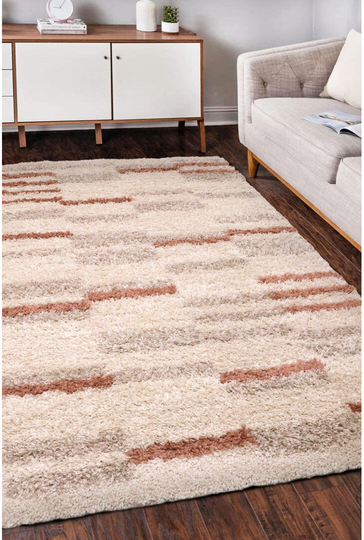 17 Stories Takehito Rectangle Oriental Dhurrie Area Rug Beige/Red Rectangle 120 x 170cm