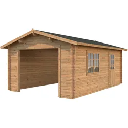 Palmako Garage Roger 19,0 m2 - 44 mm - ohne Tor Hellbraun tauchimprägniert
