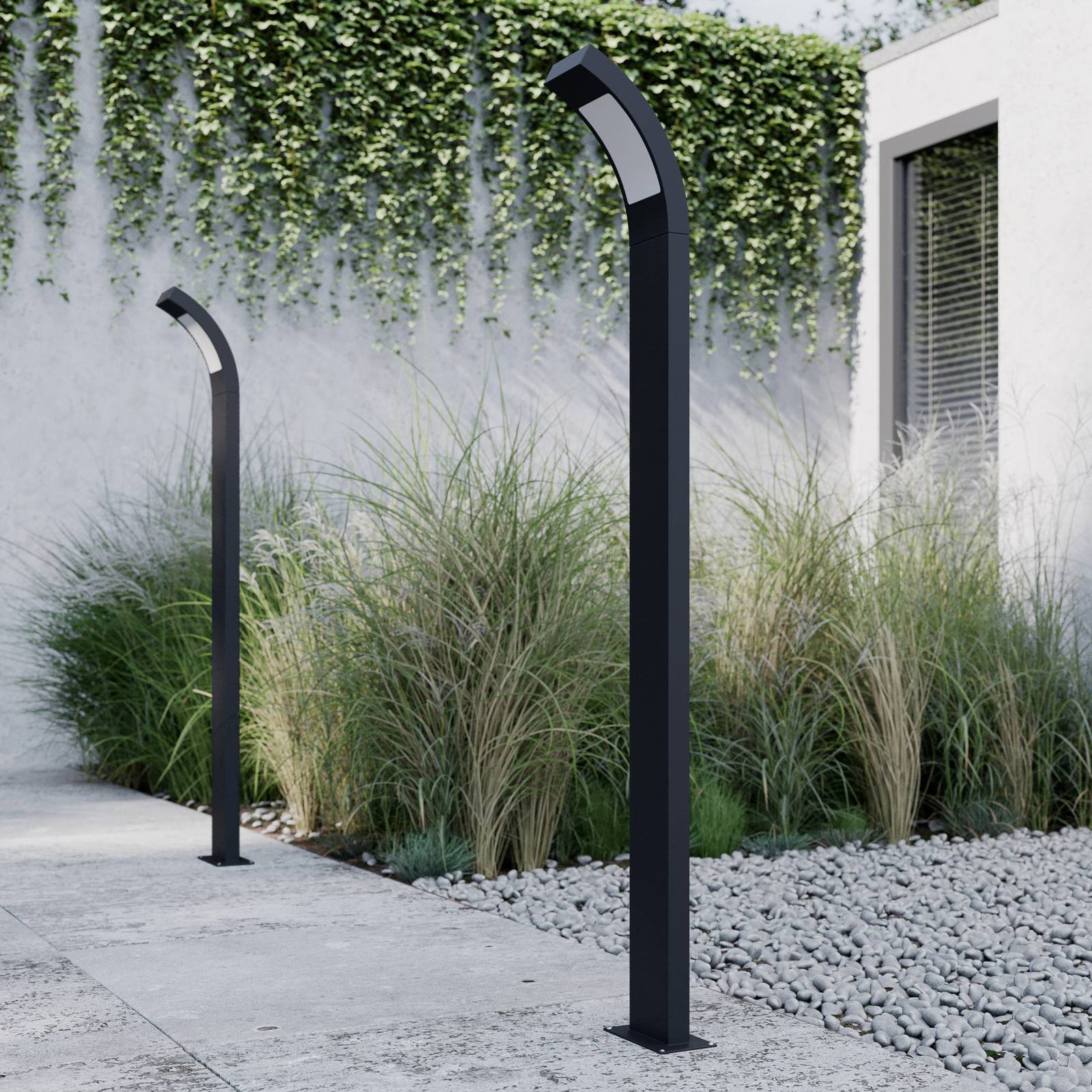 LED Pathway Light Juvia Lucande, Black, Aluminium, Modern, Outdoor lights