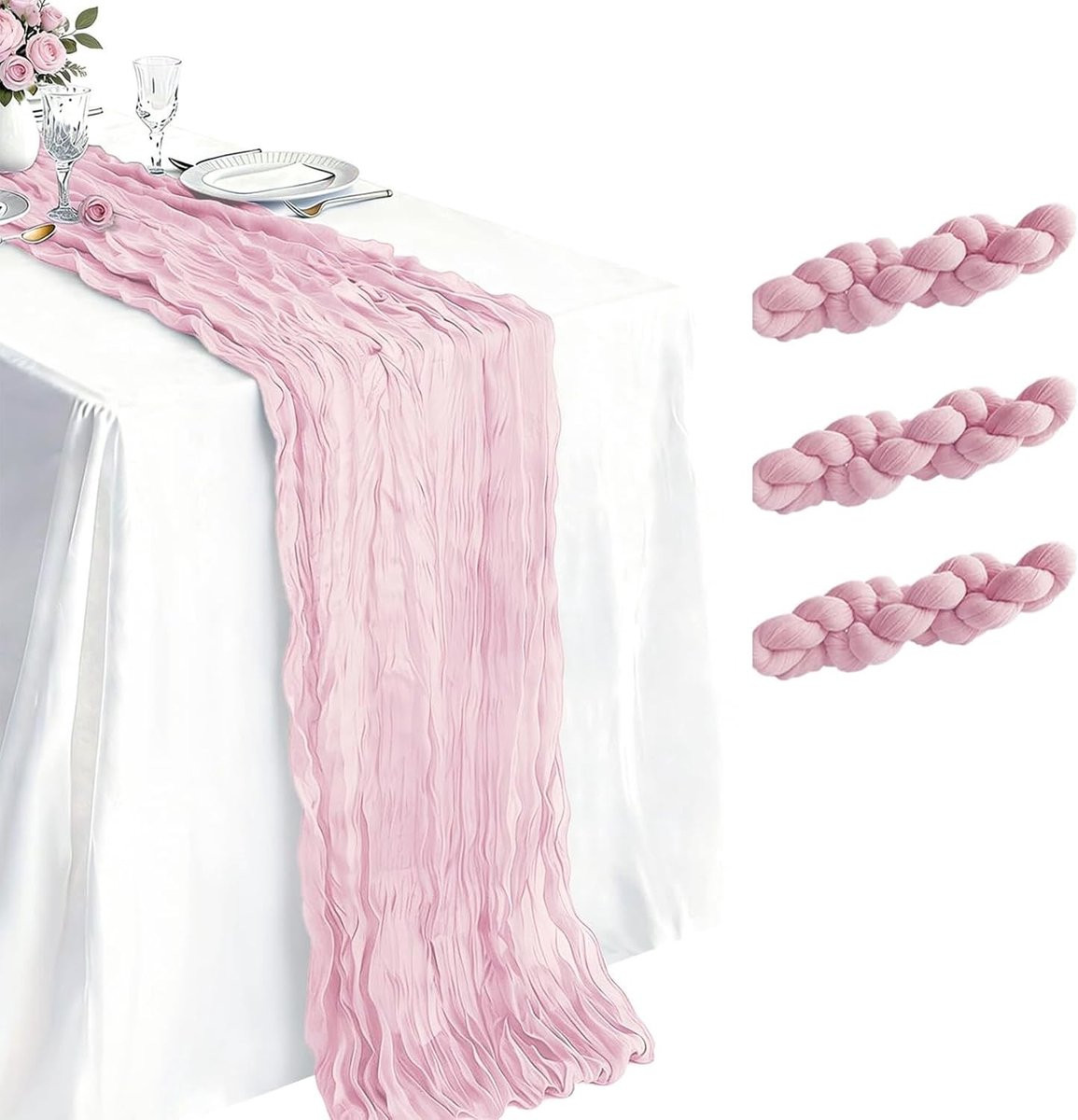 Set van 3 roze tafellopers voor buitengebruik