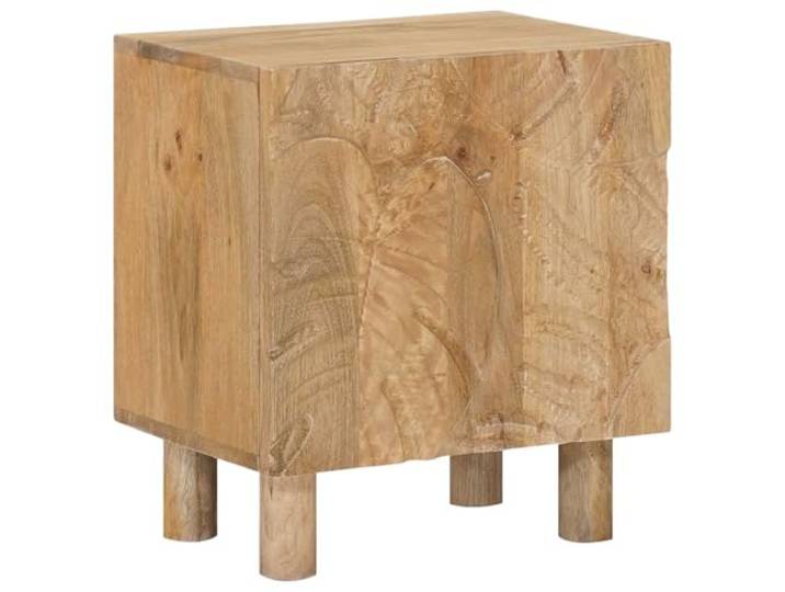 KTHLBRH Wandnachttisch, handgefertigt, Teakbraun, 40 x 30 x 45 cm Massives Mangoholz, Tür mit geschnitzten Blättern, handwerkliches Design, 1 Tür