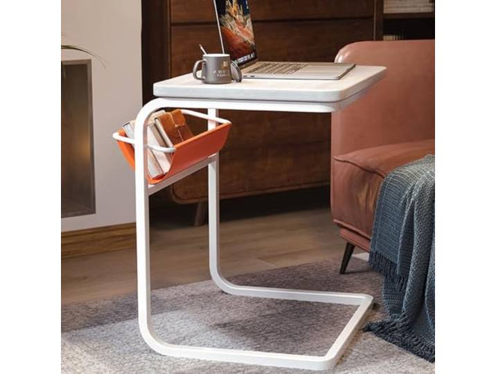 Runde Tische， Sofa-Tabletttisch mit Aufbewahrungstasche(/White A+/White)