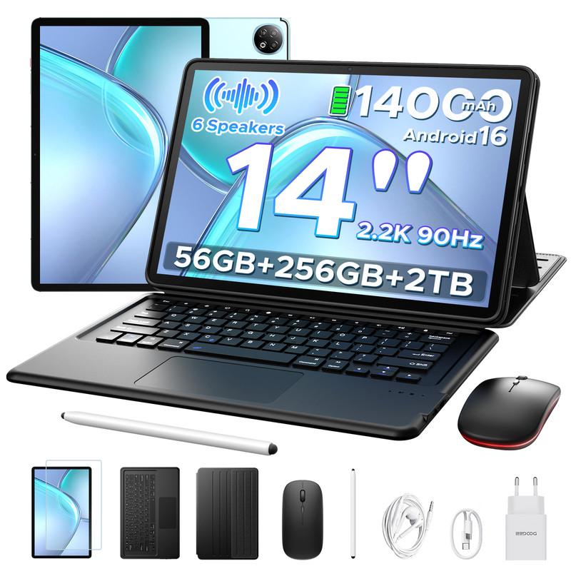 DOOGEE U14-V VIP Tablet 14 Zoll Android 16, 56GB RAM (8+48GB virtuell), 256GB ROM, 90Hz, Tastatur und Stift, Blau