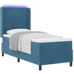 vidaXL, Boxspringbett, Boxspringbett Mit Matratze & Led Samt Dunkelblau (80 x 200 cm)