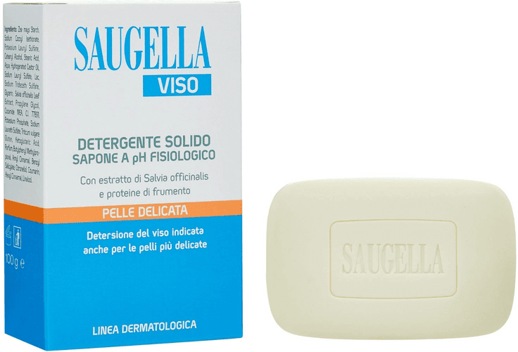 Saugella Viso Detergente Solido pH Fisiologico Sapone Pelle Sensibile 100 g
