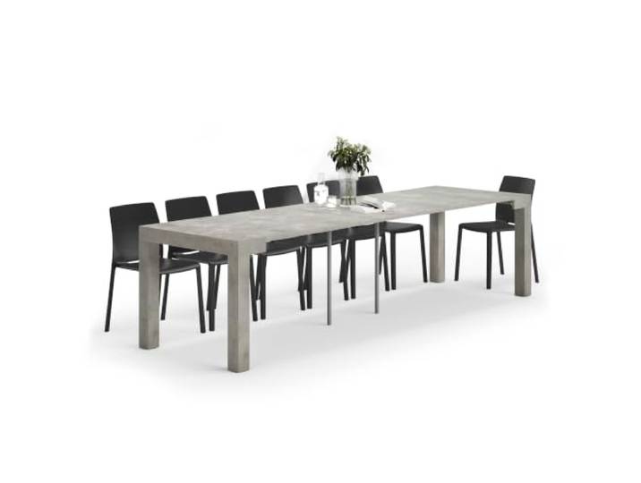 MOBILI FIVER, First, ausziehbarer Konsolentisch, 45(305) x90 cm, Grauer Beton, Made In Italy