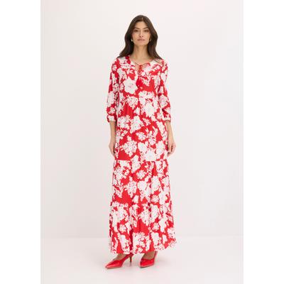 Maxikleid BONPRIX, Damen, Gr. 40, N-Gr, tomatenrot, weiß geblümt, Obermaterial: 100% Viskose, ausgestellt, Kleider Maxikleid, für Frühling und Sommer, aus Viskose, ausgestellte Passform