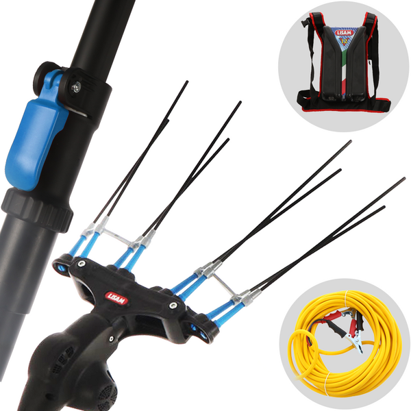 Lisam Thor 36V - Elektrischer Akku-Olivenschüttler mit Rucksackbatterie 30V 30Ah - Teleskopschaft 250/350 cm