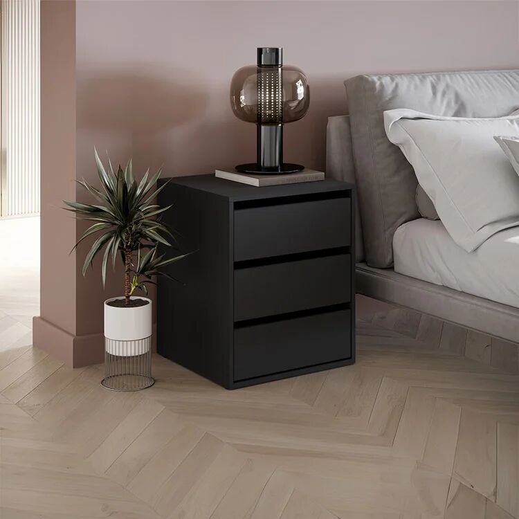 garneroarredamenti Comodino moderno 50x60h cm 3 cassetti nero opaco Ombra