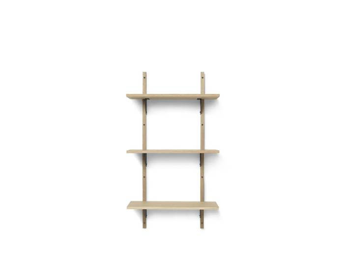 Ferm Living Sector Wandregal triple narrow Natural oak, s/l, schwarzes Messing