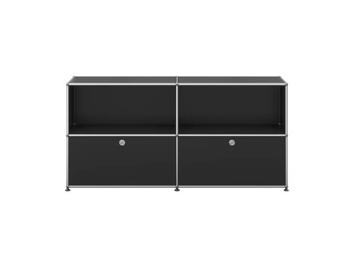 USM Haller Kommode 2-fach breit 2 Klapptüren unten schwarz mit Schloss graphitschwarz 153x74x38 cm