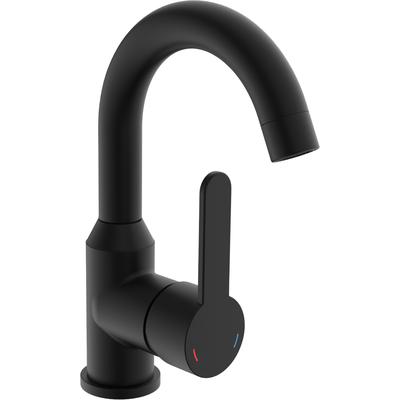 Waschtischarmatur WELLTIME "Adria", schwarz, H:22,5cm T:16cm, Armaturen, Eco-Click-Funktion, inklusive Pop-Up Ablaufventil