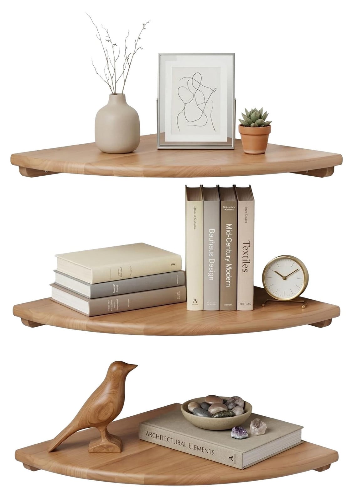 Merkloos houten hoekrek voor wandmontage