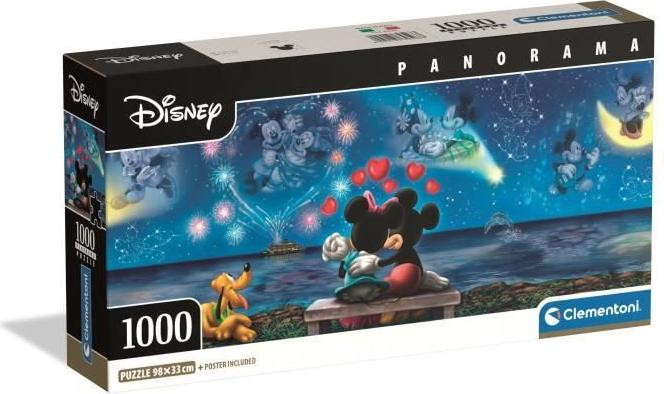 Clementoni Compact Puzzel Mickey & Minnie Panorama, 1000 stukjes, 98 x 33 cm