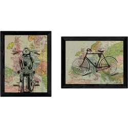 POSTER Set Mit 2 Fahrrad Und Motorrad In Europa. A4 Rahmenlos