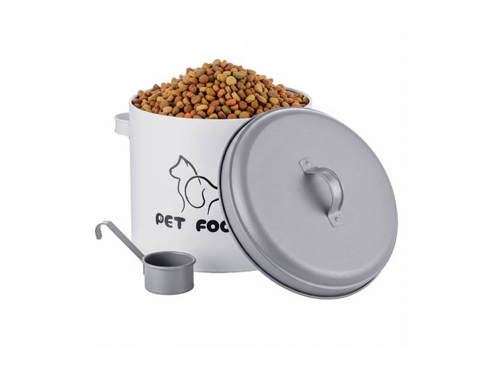 Boîte À Croquettes Relaxdays 5 L – 22×26×18 Cm\, Couvercle Et Pelle\, Acier Galvanisé\, Boîte De Rangement\, Blanche