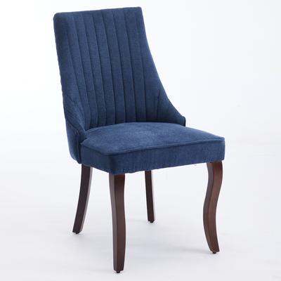 Merax Polsterstuhl 2er Set, Esszimmerstuhl mit hoher Rückenlehne, blau Polyester, Massivholzbeine dunkelbraun