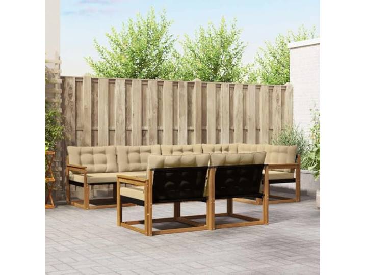 RJPLMFV Ecksofa für den Außenbereich, 7-teilig, Natur, Beige Rahmen aus massivem Akazienholz, Kissen aus Textilene, wasserdicht, modulares Design, Rückenlehne Unterstützung