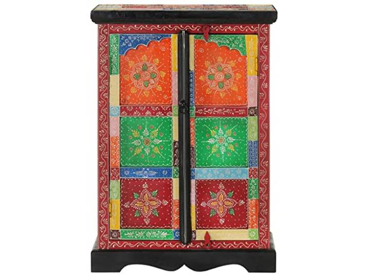 PUGYNBK Sideboard mit 2 Türen, Massivholz, Griff, 53 x 30 x 75 cm Handbemalt, 2 Fächer, Wandbefestigung inklusive, einfache Montage