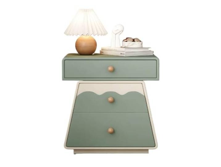 Schlank und platzsparend Cremefarbener Aufbewahrungsschrank aus Massivholz Einfacher Nachttisch for Zuhause und Schlafzimmer(Green,Klein)