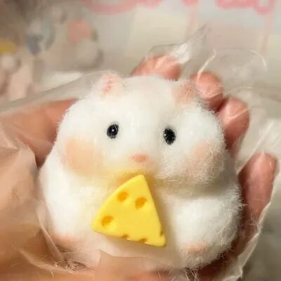 DynamicDeals Handmade Hamster Mochi Fidget Toy Slow Rising Squishy Stress Relief Toy For Anxiety & Sensory Play white