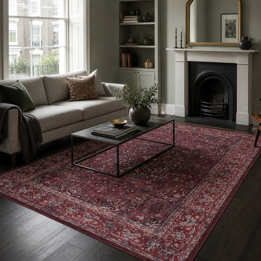 Astoria Grand Vintage Look Cotton and Chenille Flatweave Area Rug Crimson 160 cm round