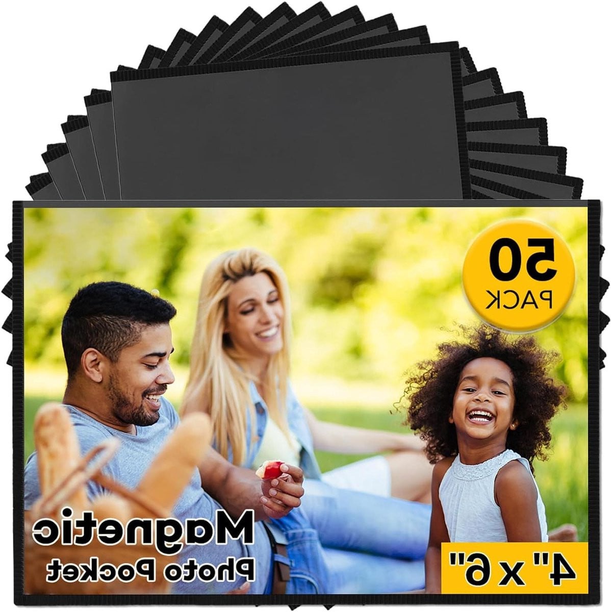 50 stuks Magnetische fotolijsten voor de koelkast met transparante beschermlaag - Zwart