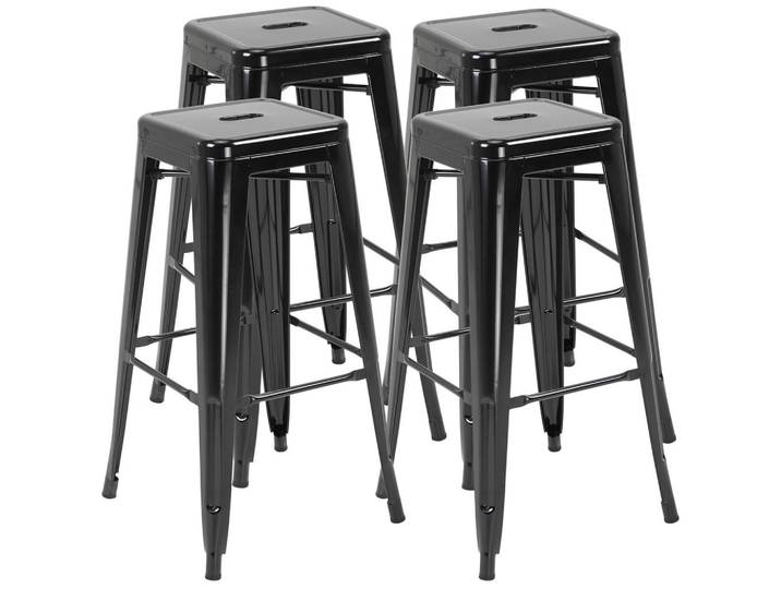 Homcom Set aus 4 Metall-Barhockern mit Fußstütze, stapelbare Küchenstuhl-Tresenhocker für Esszimmer, Wohnzimmer, Schwarz, 43x76x43 cm, Esszimmer, Barmöbel, Barhocker