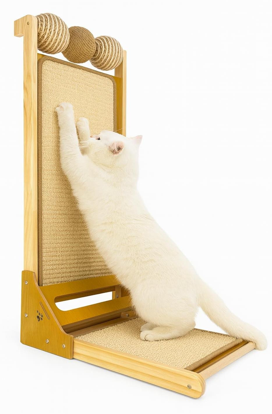 Merkloze houten krabpaal met speelstation voor katten
