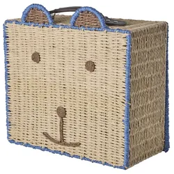 RICE Bast Koffer Bär, 40 x 34 x 18 cm, blau