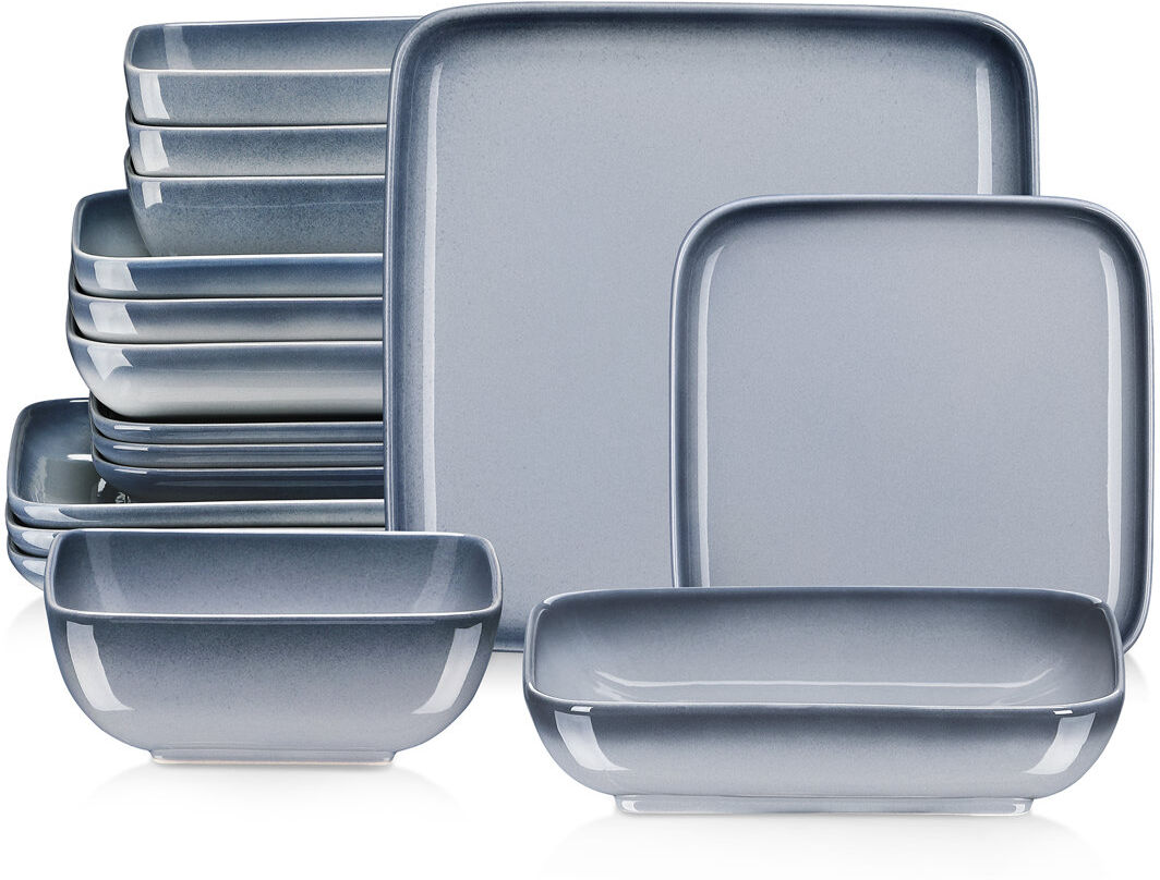 LOVECASA 16 Piece Stoneware Dinnerware Set, Service for 4 Grey 16