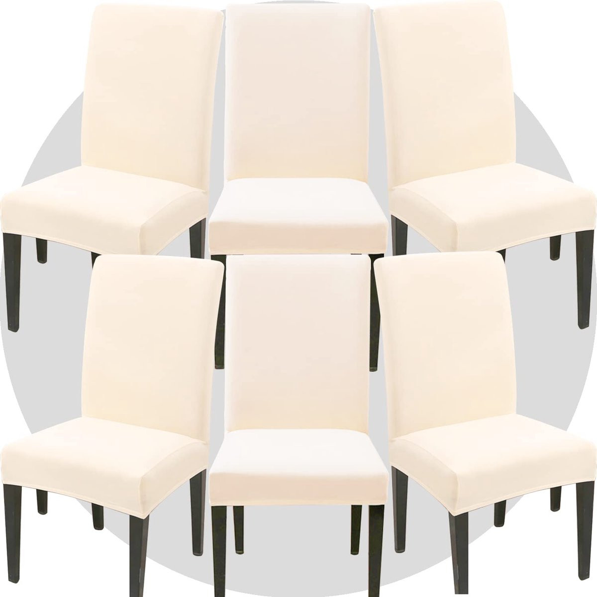 Ibenzoa Stoelhoes Set van 6 Super Fit Stretch Beige Afneembaar en Wasbaar