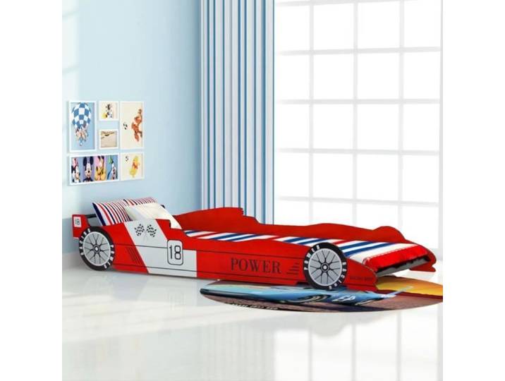 &9941JARDIN -Lit voiture Enfant Confortable Contemporain Lit vo Lit voiture de course pour enfants 90 x 200 cm Rouge