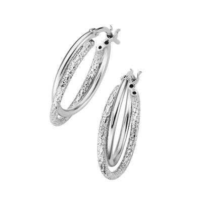 Paar Creolen SMART JEWEL "zweireihig, glänzend und strukturiert, Silber 925", silber, Ohrringe, Damen, Silber 925 (Sterlingsilber)