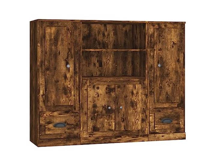 TYVANDE Sideboards 3 Stück Eiche Rauchholz mehrschichtig 132 x 35,5 x 103,5 3 Sideboards, Rauch-Eiche, mehrschichtiges Holz, minimalistisches Design, viel Stauraum, Wandbefestigung