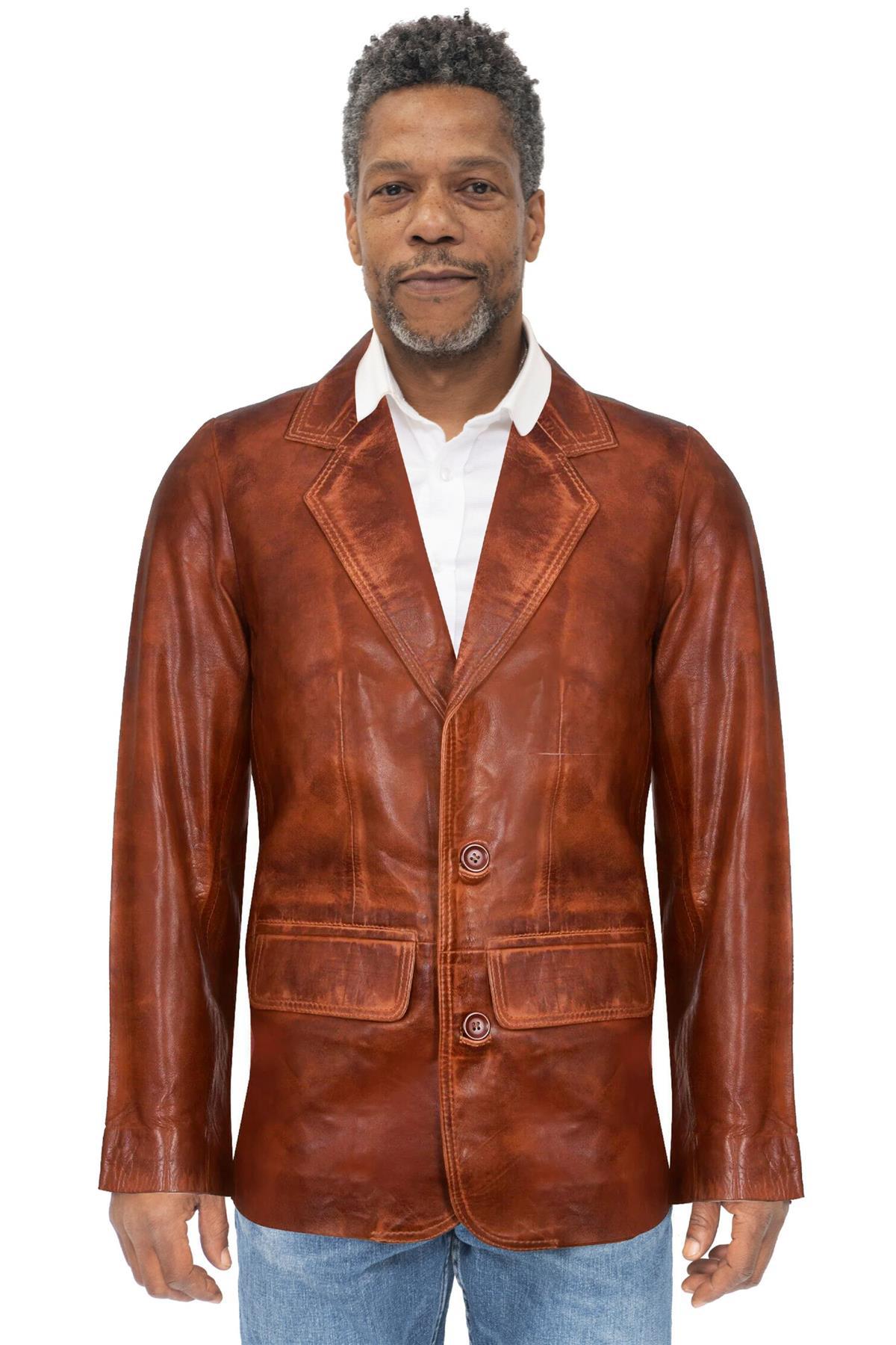 Herren-Blazer aus braunem Leder, Santiago