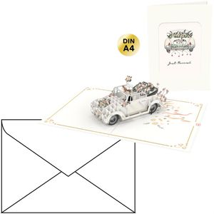 papercrush Hochzeitskarte XXL Hochzeitsauto, Pop-Up-Karte mit Umschlag, DIN A4