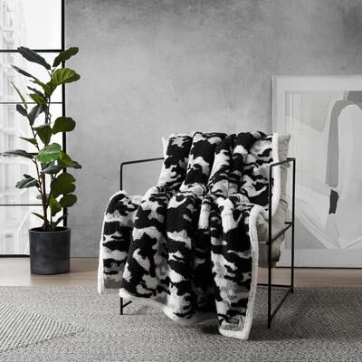 Kenneth Cole Cozy Printed Sherpa Throw Blankets