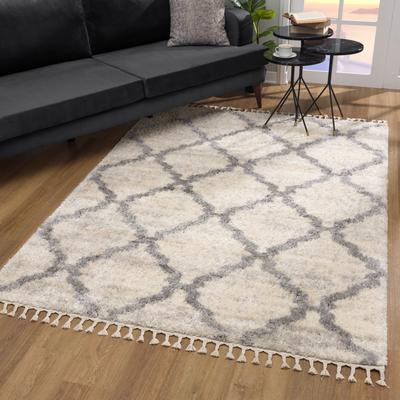 Hochflor-Teppich SANAT "Versay 1550" Gr. 2, beige (creme), B:80cm H:45mm L:150cm, Kunstfaser, Teppiche, Wohnzimmer, Langflor, Shaggy Teppich