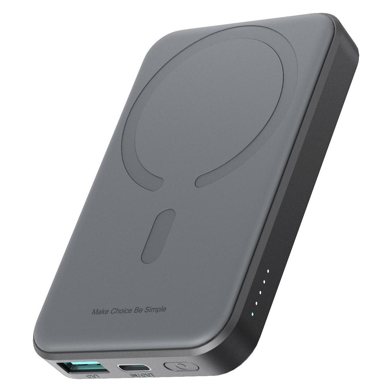 Joyroom Powerbank JR-W020 Mini 5000mAh USB-A USB-C inductive 20W - black + USB-C / USB-C cable (5000 mAh, 20 W, 18.50 Wh) (JR-W020 Mini)