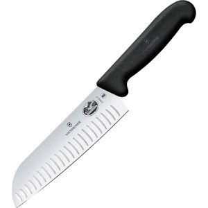 Victorinox Santokumesser Fibrox 5.2523.17BK, 17 cm Edelstahlklinge mit Kullenschliff, Kunststoffgriff