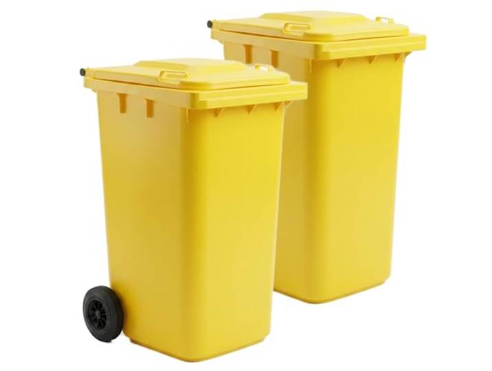 plasteo® Mülltonne Abfalltonne Reststofftonne Müllbehälter Mülleimer Made in Germany Für Straßenstellung Extra Starker Kunststoff Leichte Reinigung UV-beständig (Gelb, 2x 240 Liter)