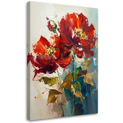 LEINWANDBILDER, Rote Mohnblumen in einer malerischen botanischen Komposition