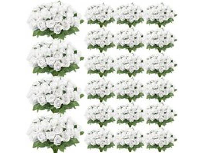 VEVOR Kunstblumen Gefälschte Rosen mit Stielen 500 Bündel Kunstpflanze Weiß, Künstlicher Blumenstrauß als Deko für Zuhause Hochzeit & Party, aus Seidenstoff & Kunststoff, Pflegefreie Kunstpflanze, DIY