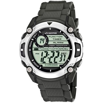Chronograph CALYPSO WATCHES "Digital For Man", schwarz, Armbanduhren, Herren, schwarz-silberfarben, Chronograph, Armbanduhr, Quarzuhr, Herrenuhr, Datum, Digitalanzeige, Stoppfunktion