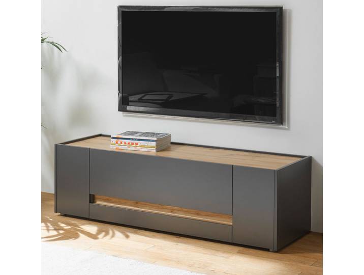 Furn.Design Lowboard Center (TV Unterschrank in grau mit Eiche, 140 cm), viel Stauraum