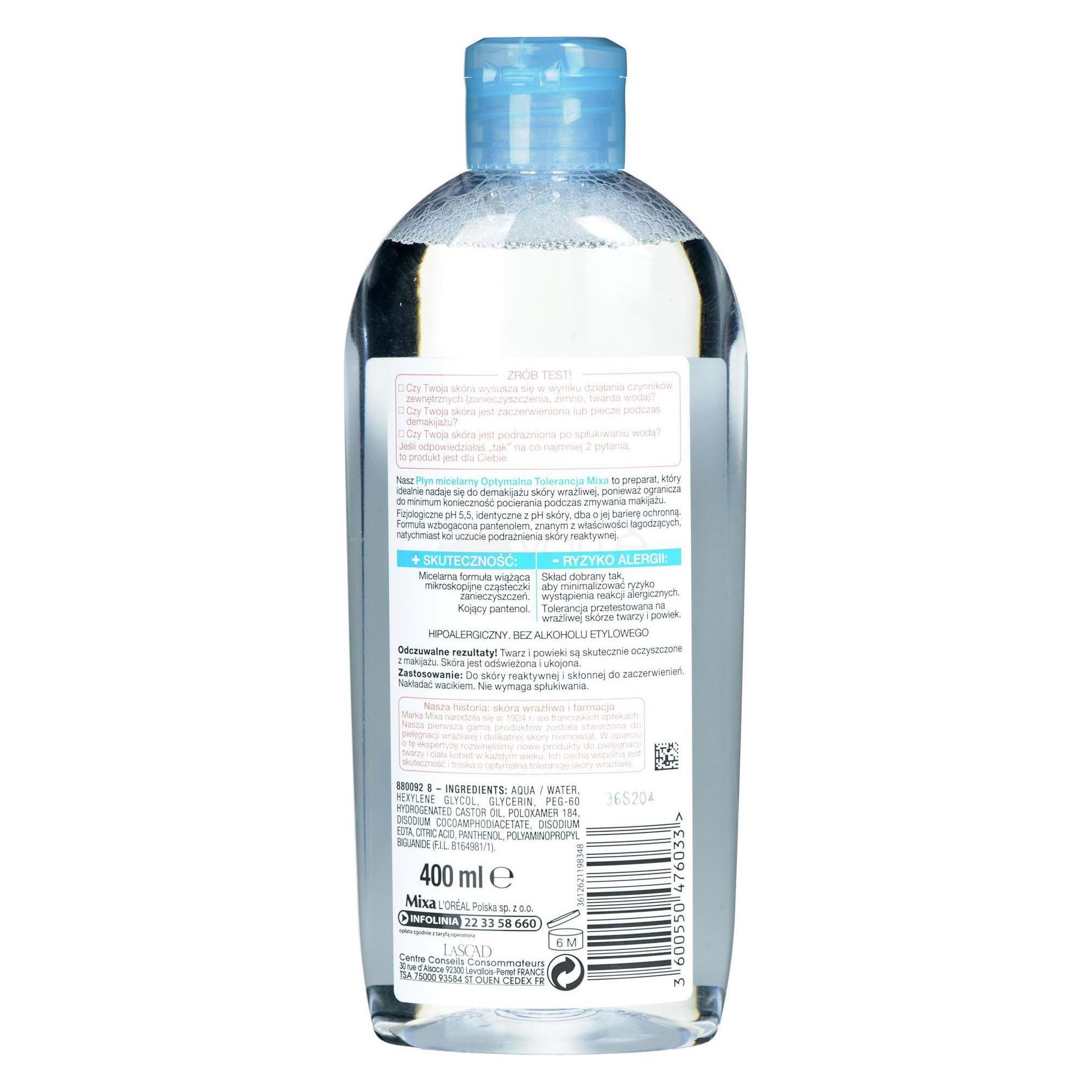 Mixa Optimal Tolerance micellar water for extremely sensitive skin 400ml (Mizellenwasser, 400 ml) (09M31035)