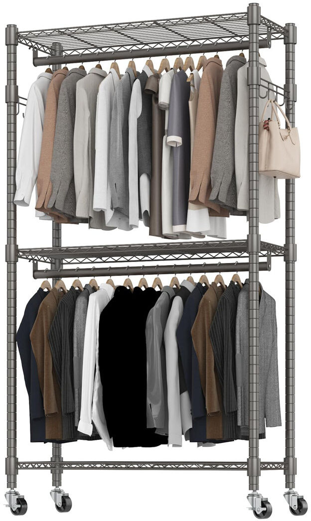 Rebrilliant Everley 90cm W Rolling Clothes Rack Grey 35cm L