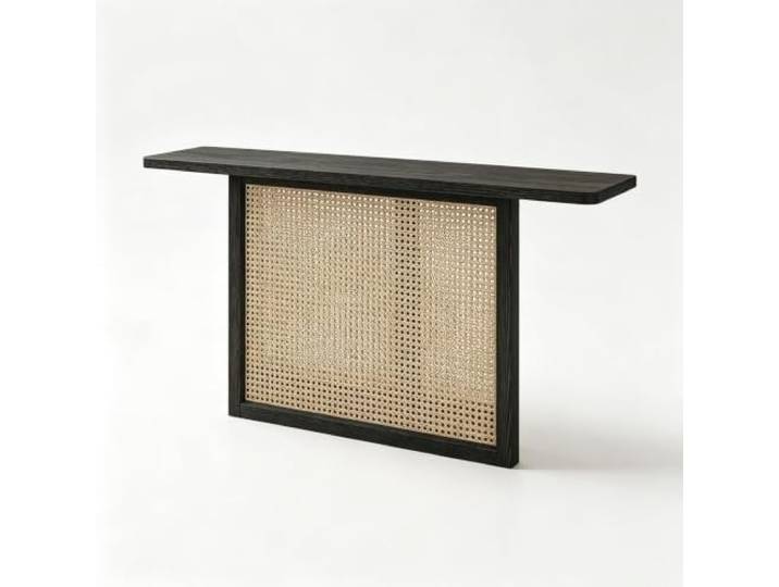 LEUBDIBR Eiche Konsole Tisch FAS-Qualität, schmaler Holz-Eingangstisch Massive Eiche FAS, minimalistische T-Struktur, schmale 30cm Tiefe Flurkonsole Tisch(Black,160cm/63.0in)