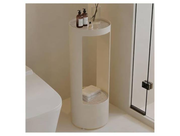 2-stufiges Metallregal,schmaler Aufbewahrungsständer Badezimmerhandtücher Mit Sensor-Lichtleiste und gehärtetem Glas, schmaler Boden-Organizer for Küchenwäsche(Beige,30x30x80cm)